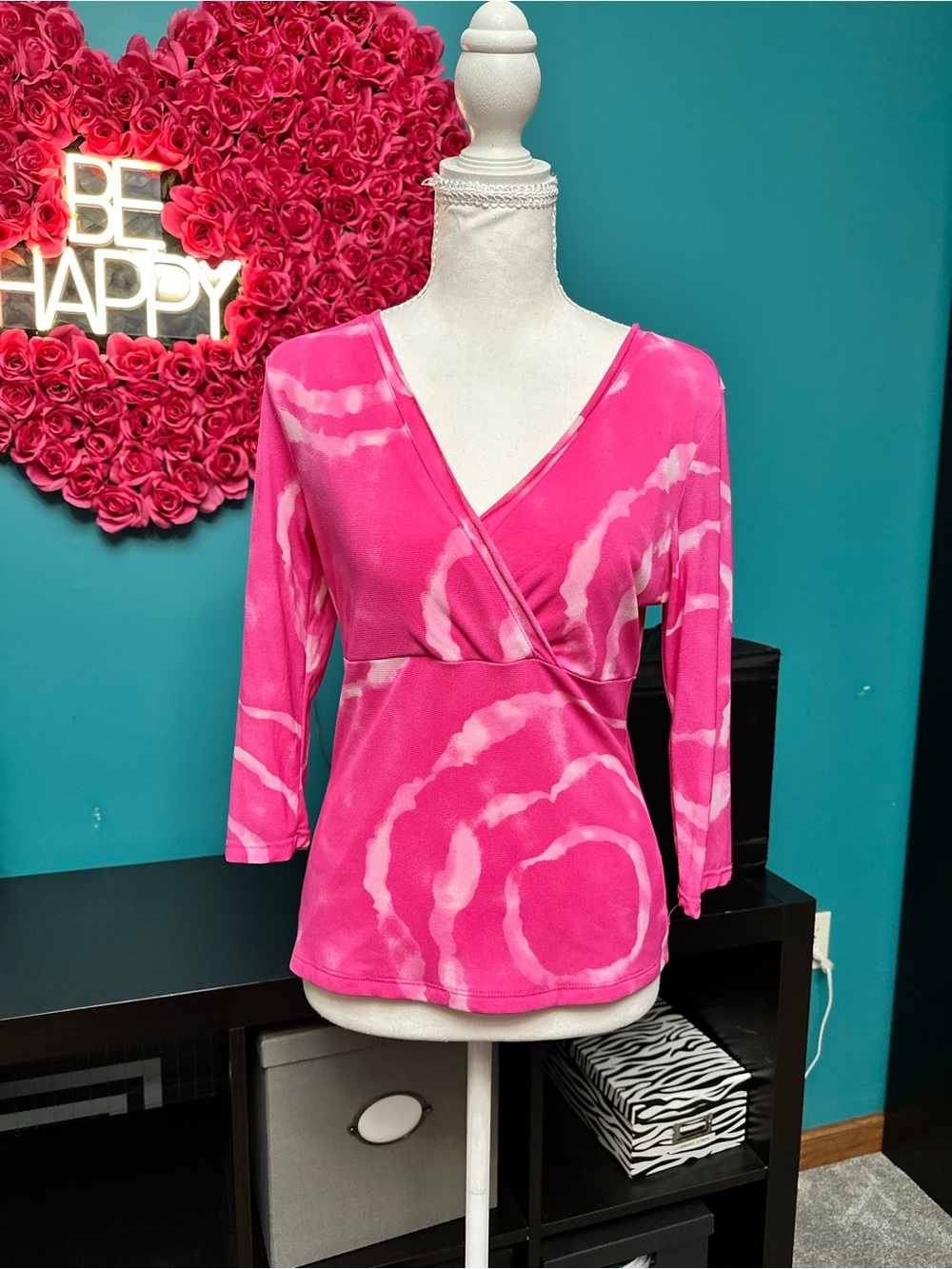 Women’s Pink Tie-Dye Wrap Front Top